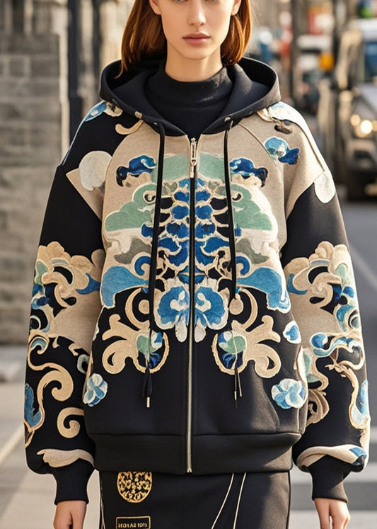 Doudoune épaisse en coton imprimé noir pour automne - EasyApparels
