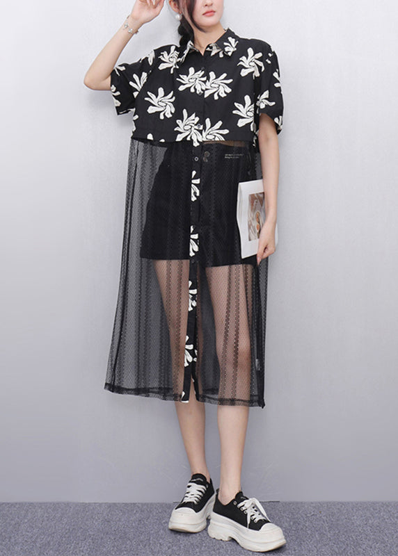 Robe longue noire élégante en tulle imprimé pour femmes - EasyApparels
