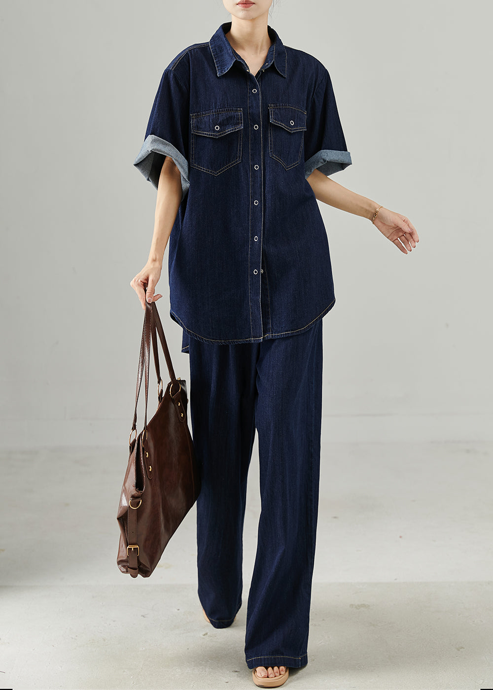 Jean denim bleu marine décontracté pour femme - EasyApparels