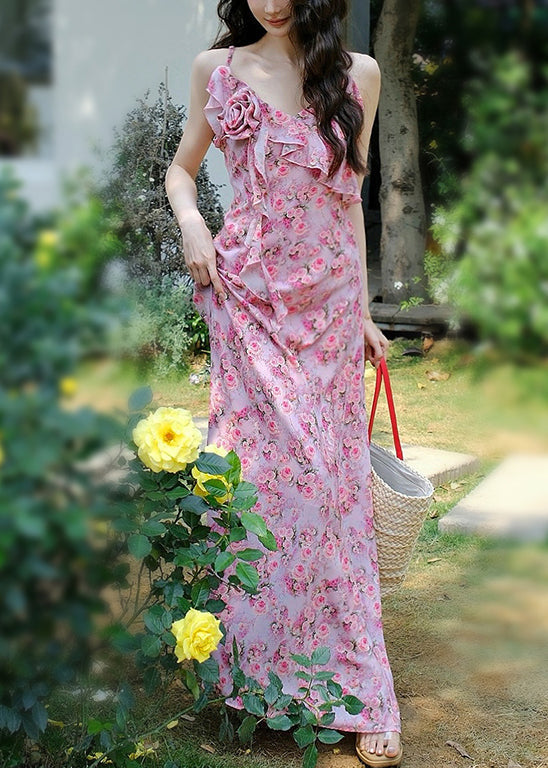 Robe légère sans manches imprimé floral rose décolleté V - EasyApparels
