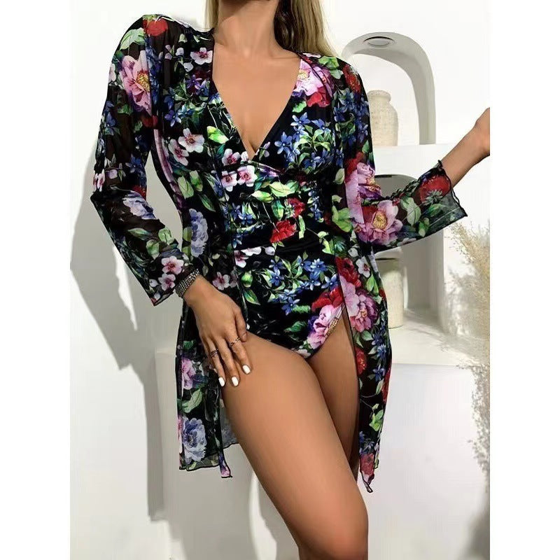 Maillot de Bain 2 Pièces Femme Élégant avec Pareo Transparent