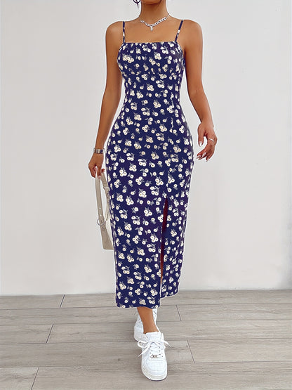 Floravea™ – Robe Fendue Mi-Longue à Fleurs Élégante et Sans Manche