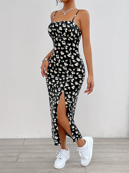 Floravea™ – Robe Fendue Mi-Longue à Fleurs Élégante et Sans Manche