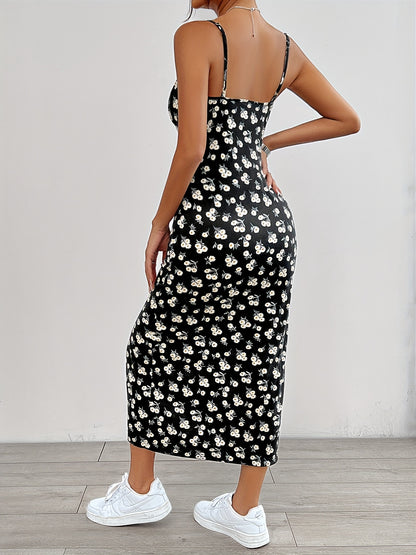 Floravea™ – Robe Fendue Mi-Longue à Fleurs Élégante et Sans Manche