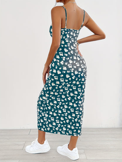 Floravea™ – Robe Fendue Mi-Longue à Fleurs Élégante et Sans Manche