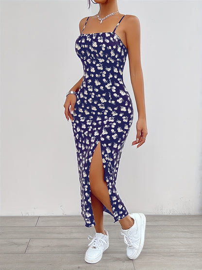 Floravea™ – Robe Fendue Mi-Longue à Fleurs Élégante et Sans Manche