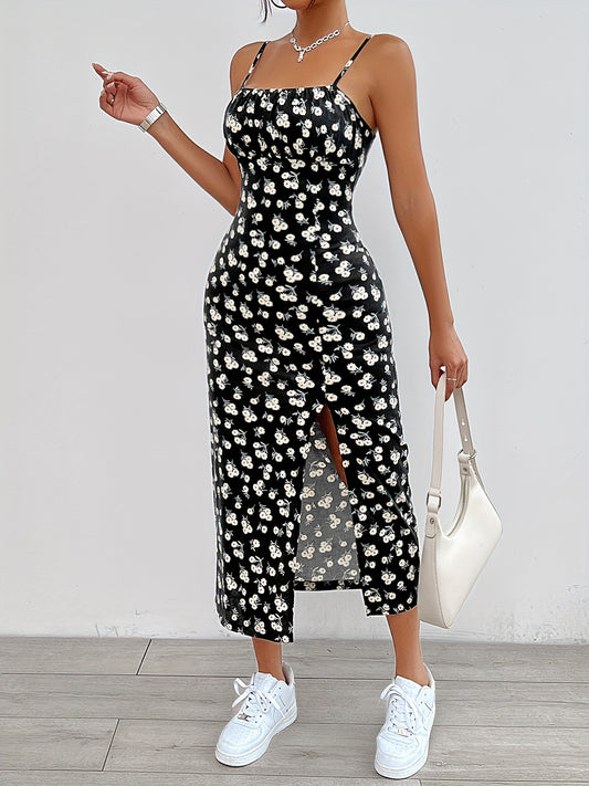 Floravea™ – Robe Fendue Mi-Longue à Fleurs Élégante et Sans Manche