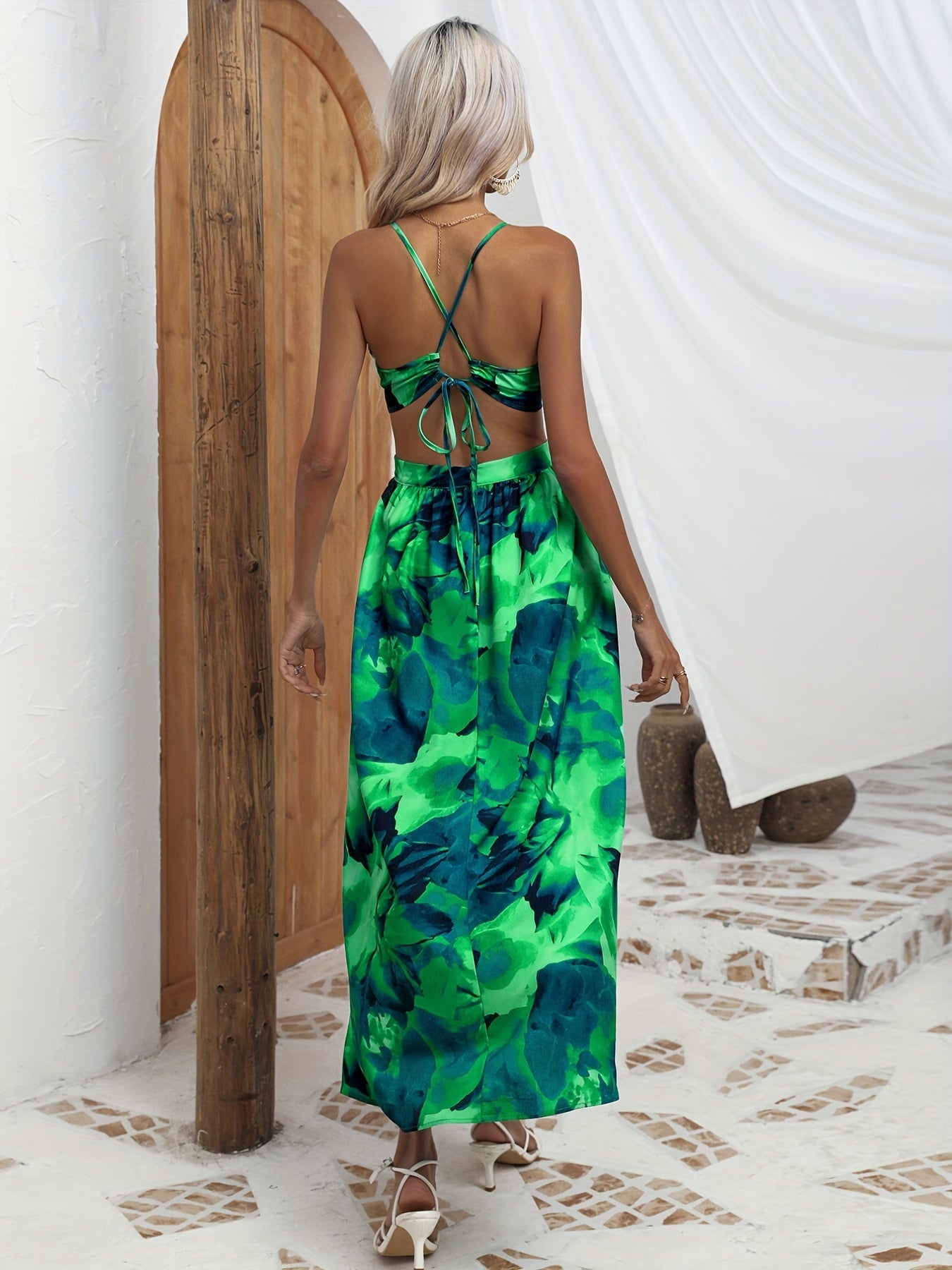 Floravea™ – Robe Longue Fleurie Femme Été Chic à Dos Nu & Fente Sexy