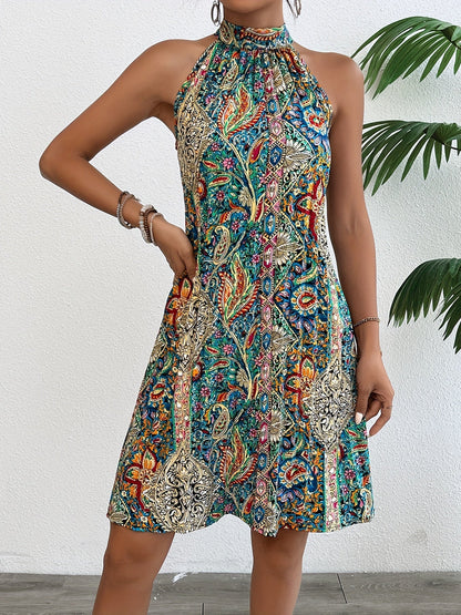 Robe Été Bohème Fleurs Plissée Sans Manches