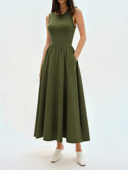 Robe Été Longue Femme Col Rond en Dentelle Légère