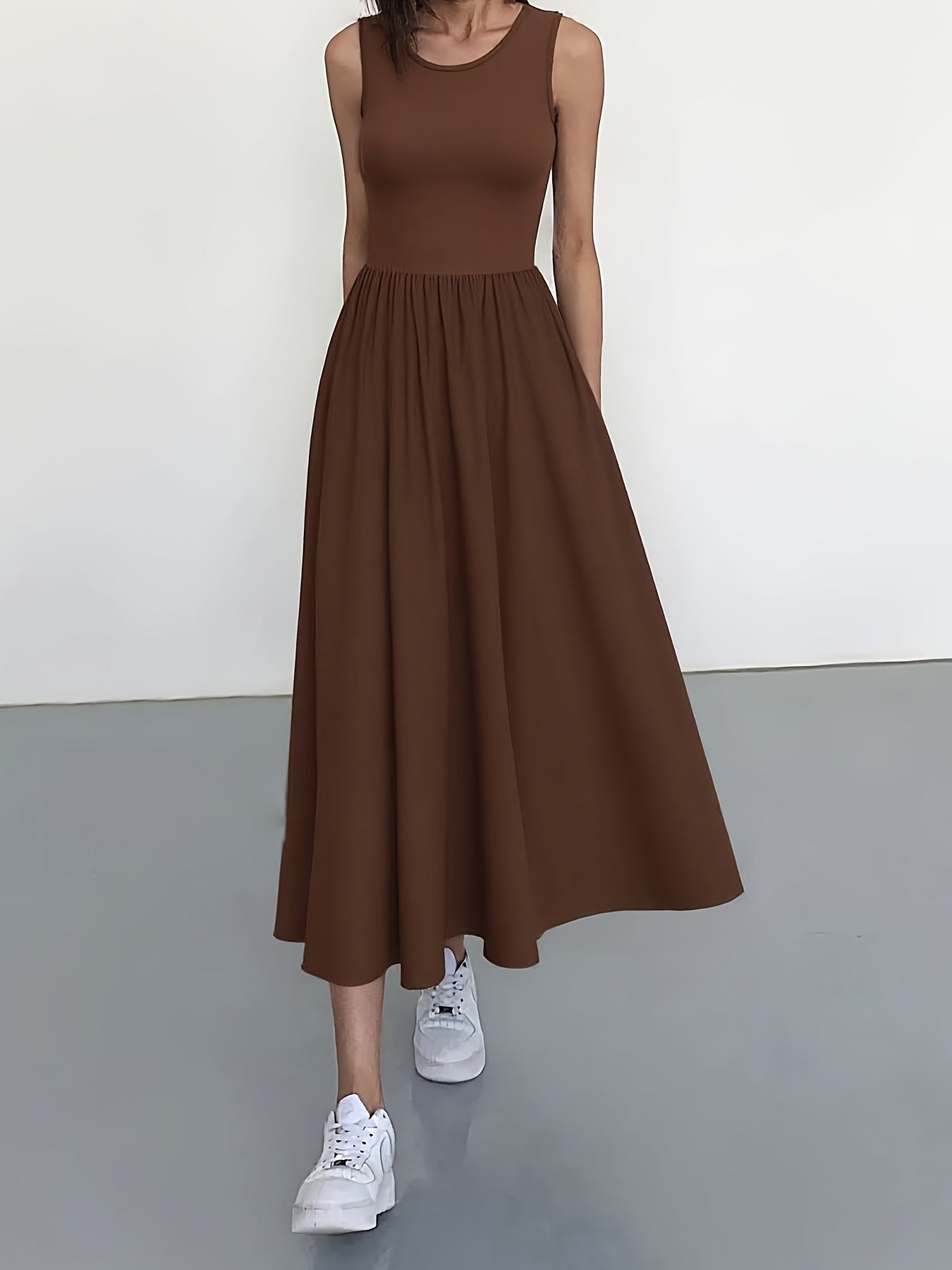 Robe Été Longue Femme Col Rond en Dentelle Légère