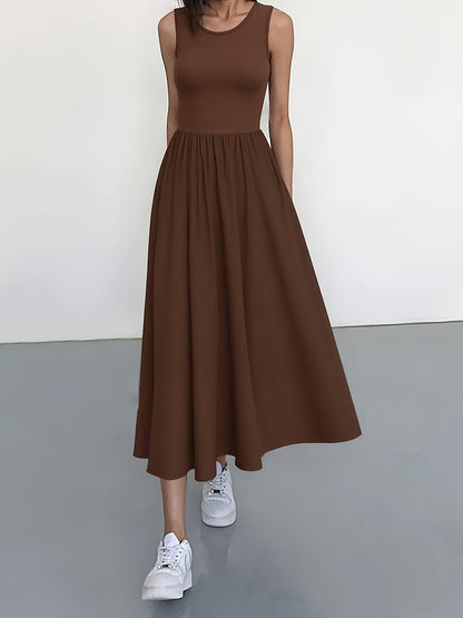 Robe Été Longue Femme Col Rond en Dentelle Légère