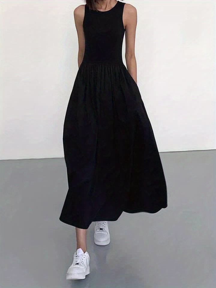 Robe Été Longue Femme Col Rond en Dentelle Légère