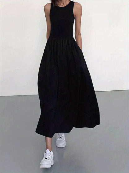Robe Été Longue Femme Col Rond en Dentelle Légère