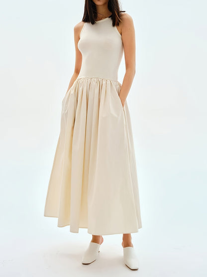 Robe Été Longue Femme Col Rond en Dentelle Légère