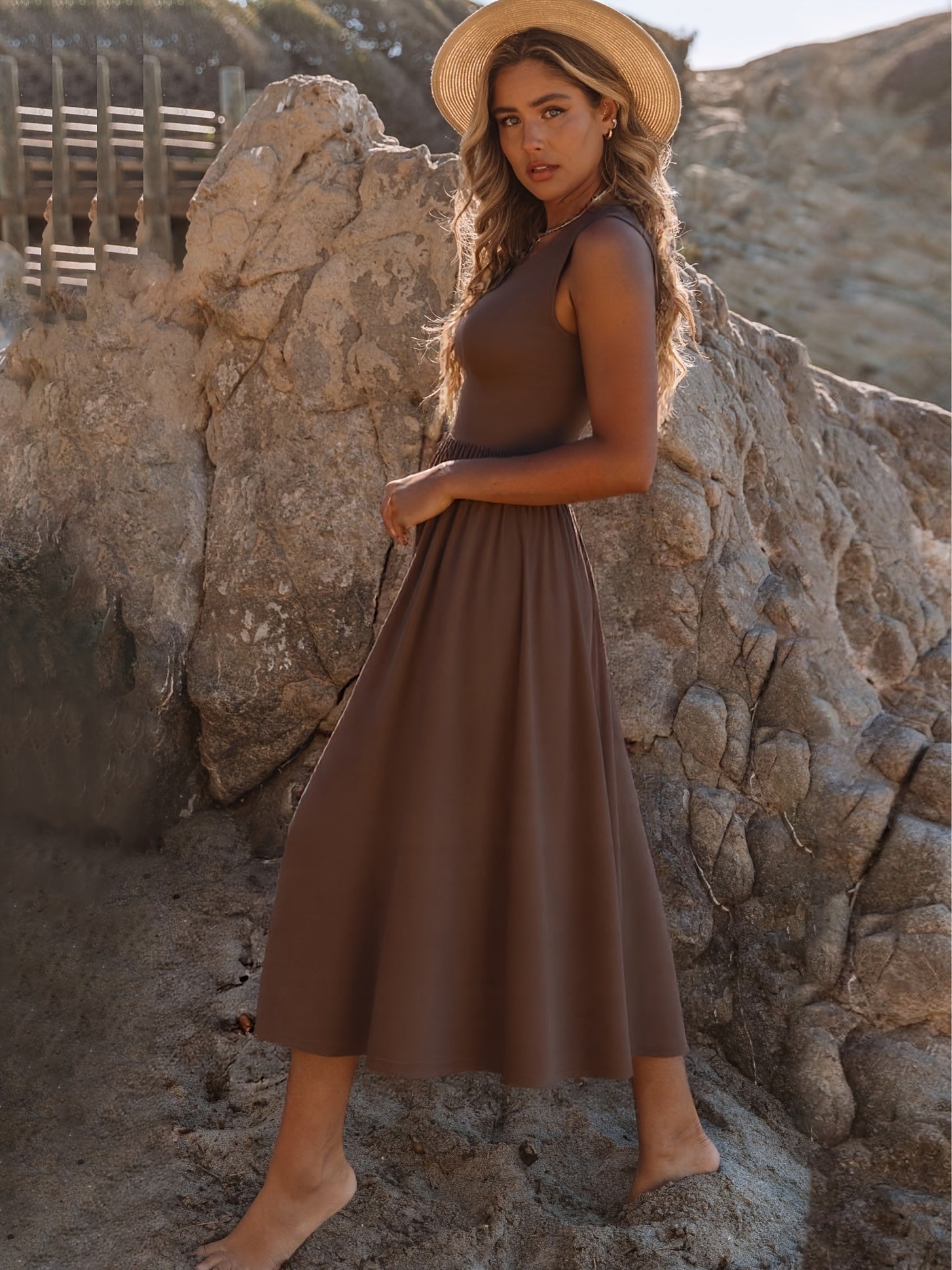 Robe Été Longue Femme Col Rond en Dentelle Légère - PanierRoyale