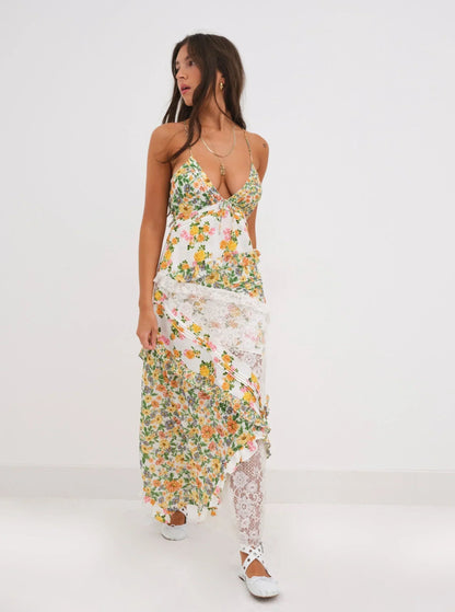 Robe Femme Été en Dentelle avec Bretelles Fines
