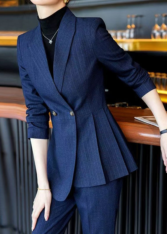 Manteau élégant navy à carreaux, tailleur slim, printemps - EasyApparels