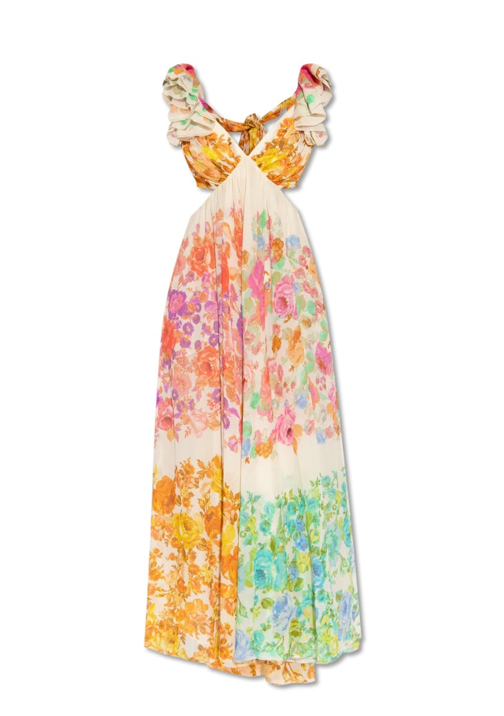 Robe Fleurie Pour Femme, Col en V et Bretelles Volants