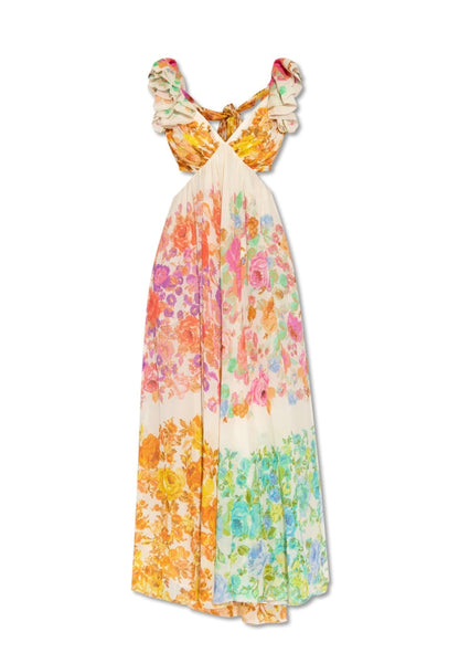 Robe Fleurie Pour Femme, Col en V et Bretelles Volants