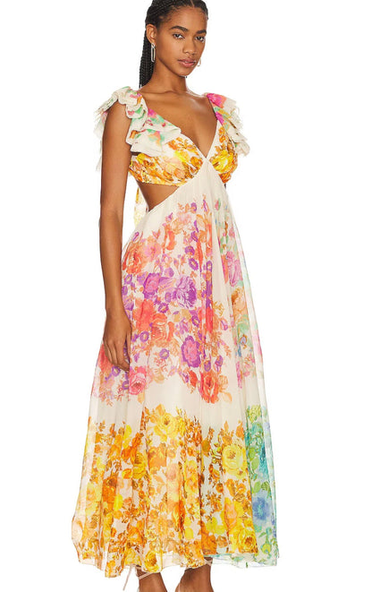 Robe Fleurie Pour Femme, Col en V et Bretelles Volants