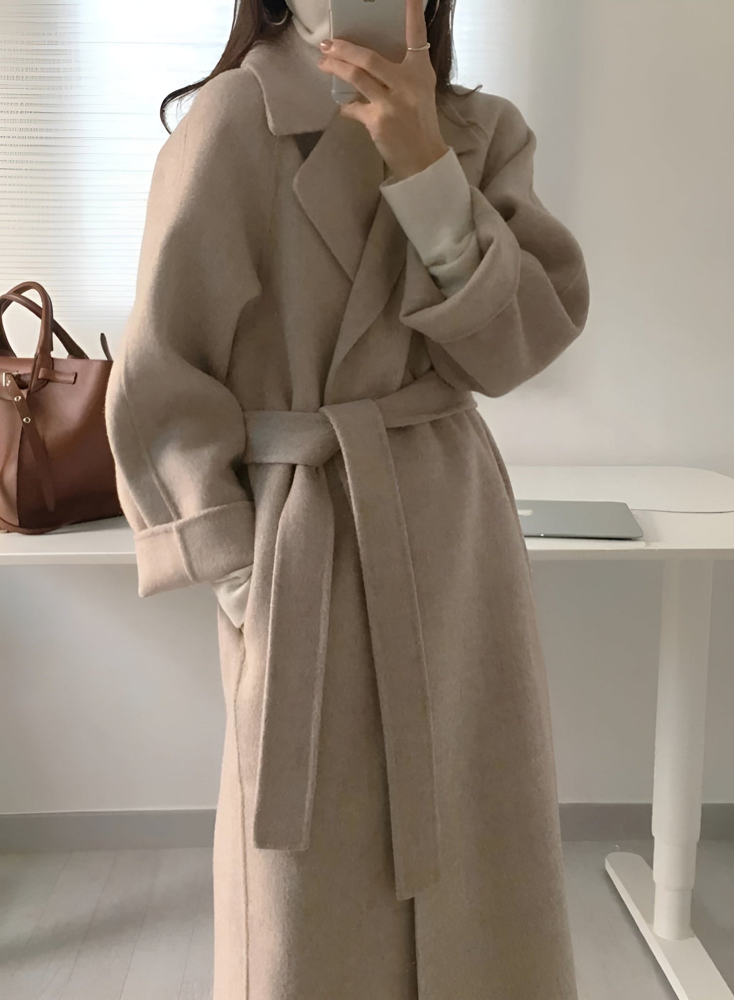 Manteau Femme Laine Brun Chaud et Élégant