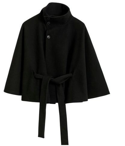Manteau Femme Laine Douce - Col Montant Élégant avec Ceinture Réglable et Coupe Décontractée