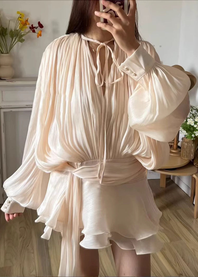 Femme Chemisier Décontracté en Soie Abricot - EasyApparels