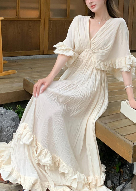 Robe d'été légère en coton à fleurs beige - EasyApparels