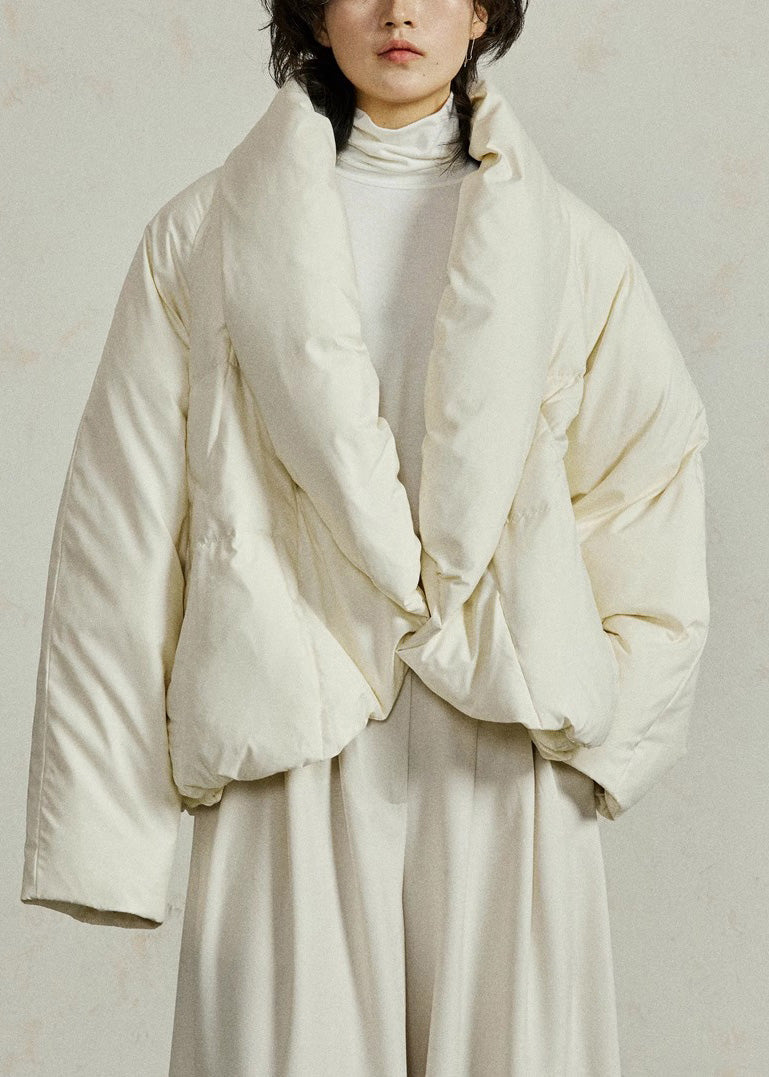 Manteau d'hiver doux en duvet marron à col en V - EasyApparels