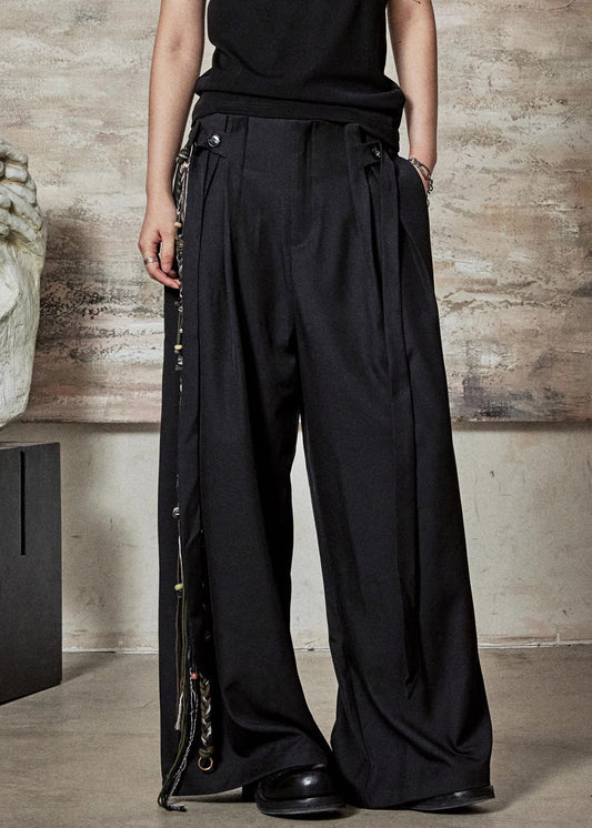 Pantalon été élastique taille haute boutons noir - EasyApparels