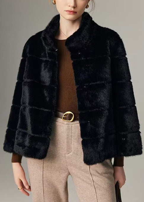 Chaleur hiver parka fourrure noir col haut - EasyApparels