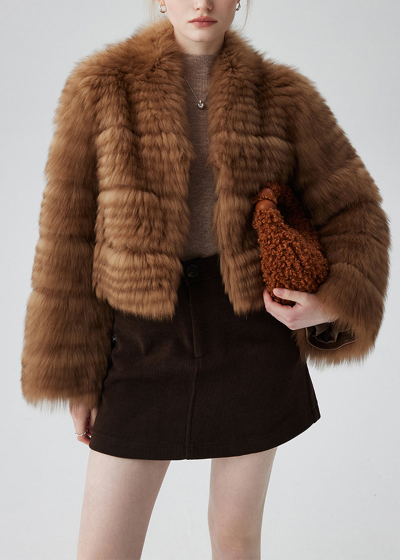 Gilet court épais en fausse fourrure marron pour femme hiver - EasyApparels