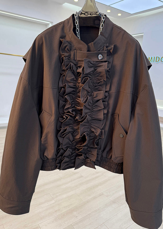 Vestes automne coton brun classique avec poches - EasyApparels
