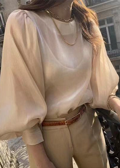 Élégant Chemisier en Soie Transparent Champagne Français - EasyApparels
