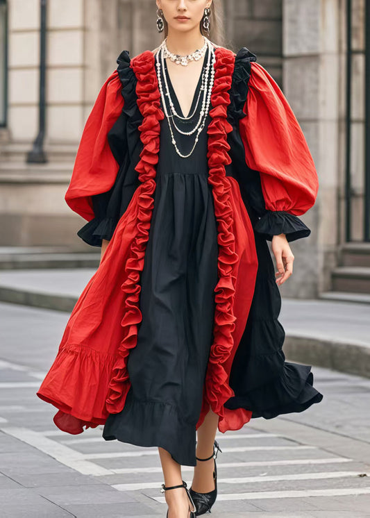 Colorful Cotton Patchwork Robe with Ruffle Sleeves - EasyApparels