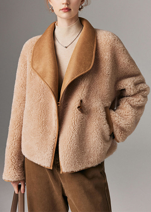 Manteau hiver laine beige doux à poches fermées - EasyApparels