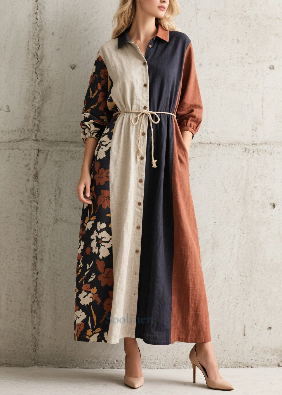 Robe douce en coton à nouer pour automne - EasyApparels