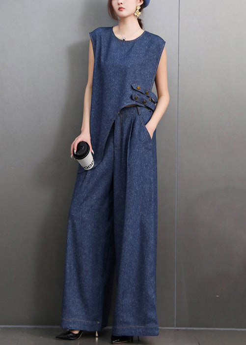 Chic deux pièces denim bleu marine décolleté - EasyApparels