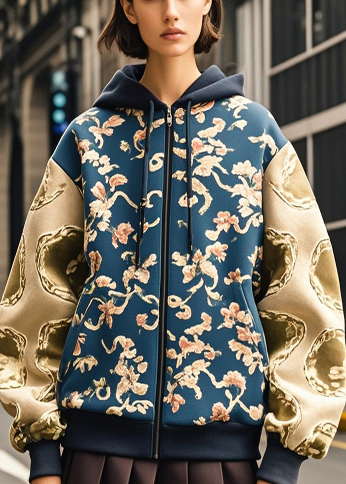 Doux pull à capuche marine coton imprimé automne - EasyApparels