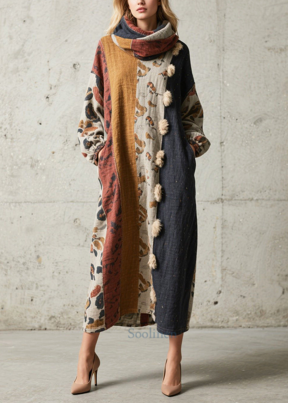 Robes longues douces en patchwork, boules molles d'automne - EasyApparels
