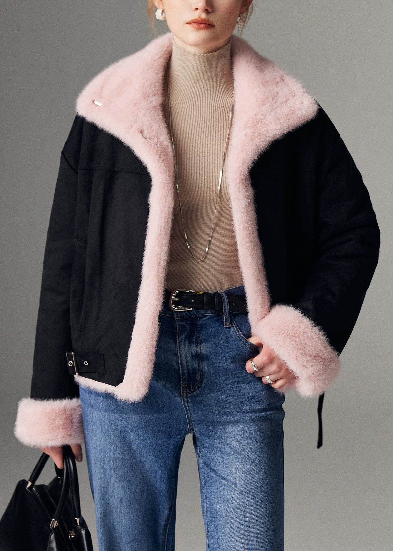 Manteaux hiver faux cuir rose doux et chaud - EasyApparels