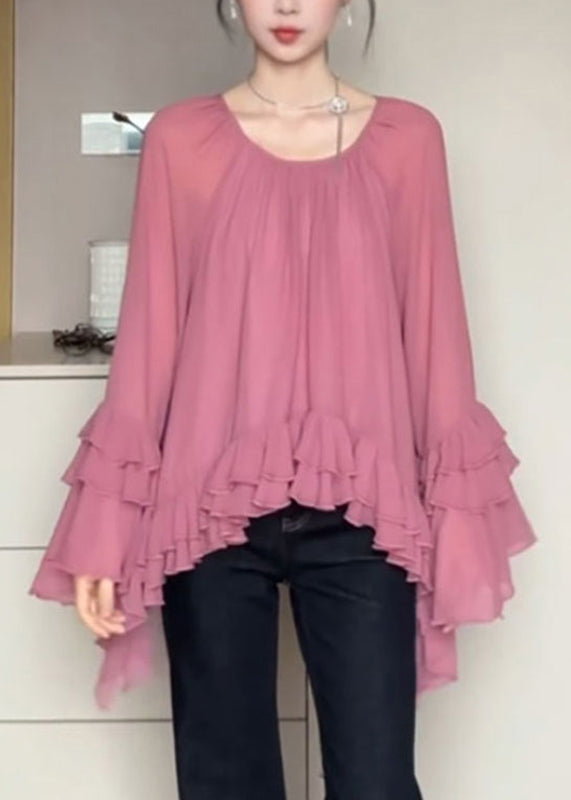 Femme Blouse en Dentelle Rose Française Élégante - EasyApparels