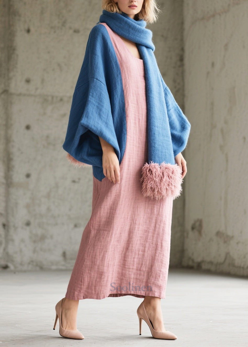 Gros peignoir décontracté en coton rose à manches larges - EasyApparels