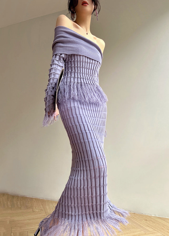 Joli costume deux pièces en tricot violet pour femme - EasyApparels