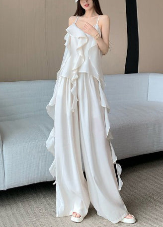 Robe d'été légère 2 pièces en soie blanche dentelle - EasyApparels