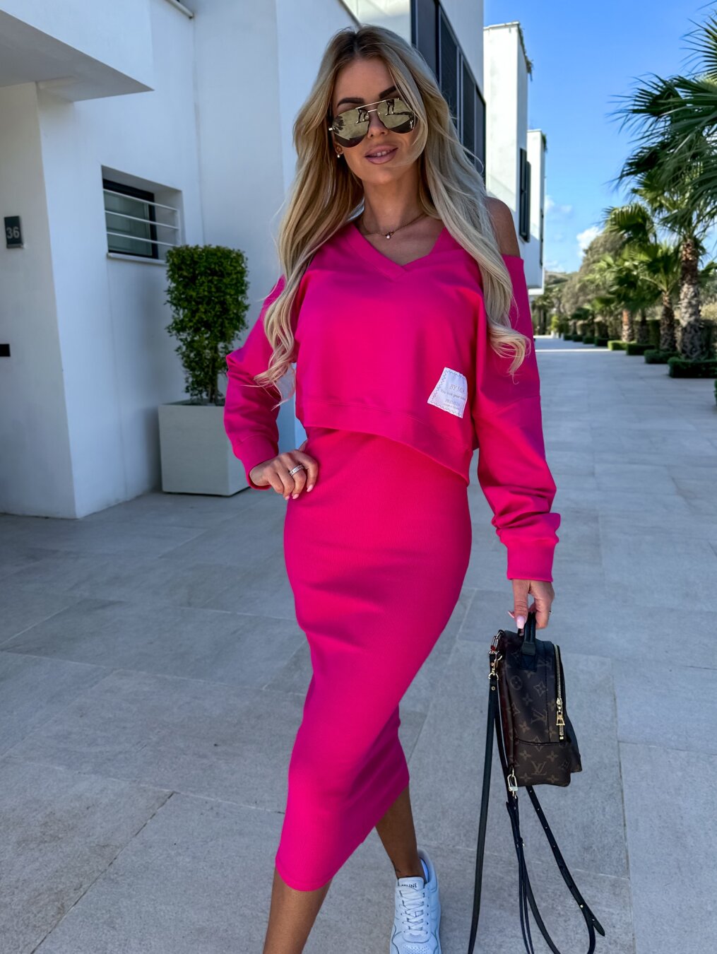 Ensemble Femme Robe Midi Ajustée et Sweatshirt Col V Oversize Casual
