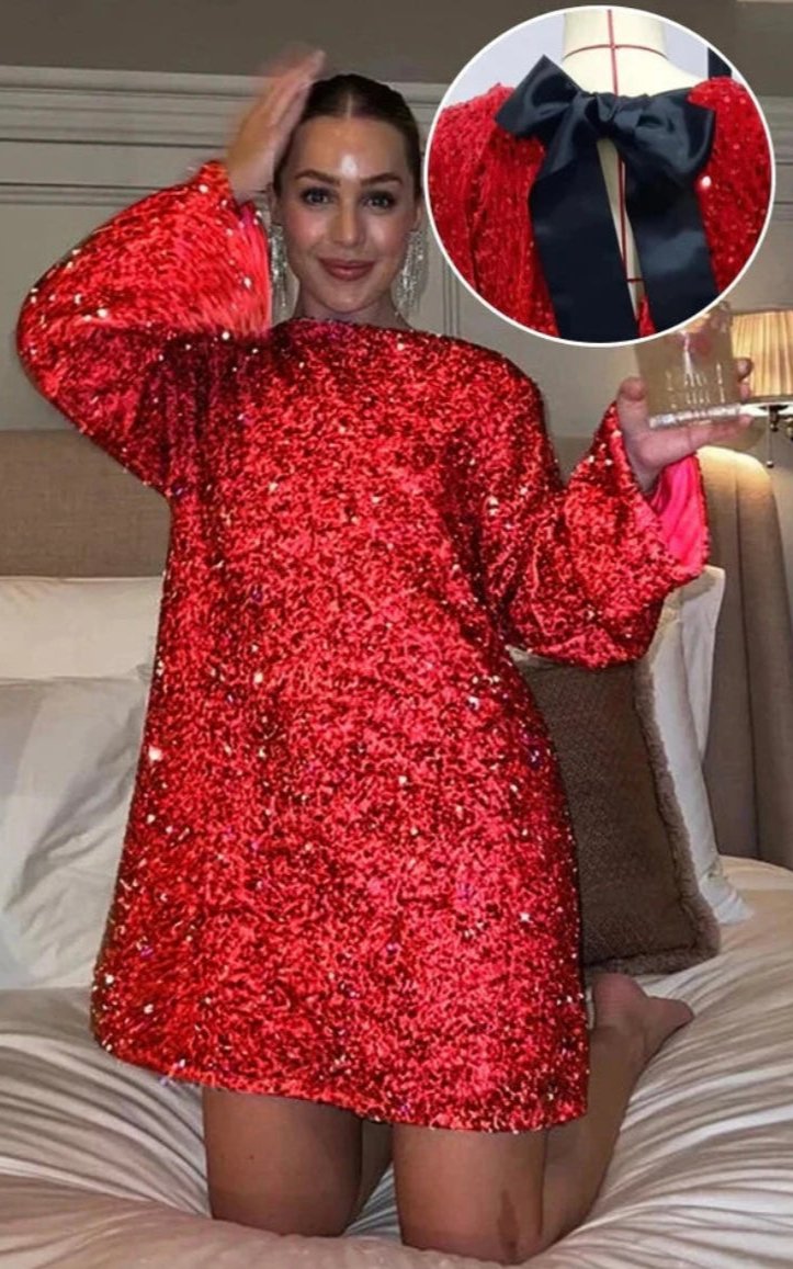 Robe de Soirée Femme Élégante Pailletée Taille Cintrée