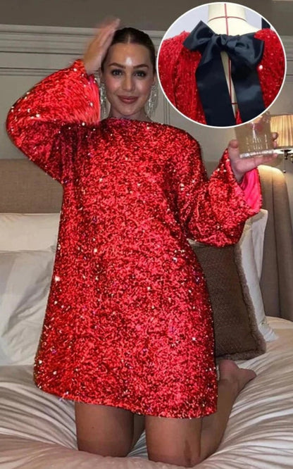 Robe de Soirée Femme Élégante Pailletée Taille Cintrée