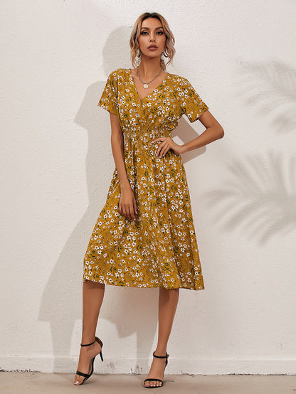 Robe Femme Florale Chiffon avec Manches Bouffantes
